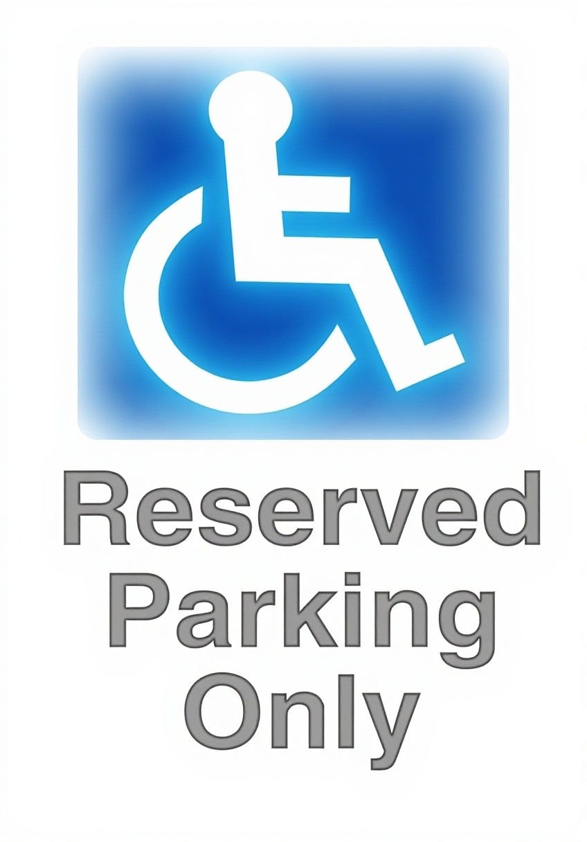 'Cartello Reserved Parking Only VSafety installato in un parcheggio aziendale'
