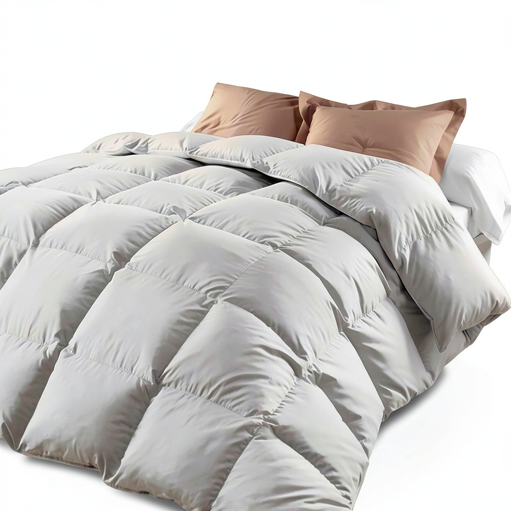 Alpes Blanc Piumino Cotone Bianco Traspirante Caldo Naturale steso su letto in camera moderna