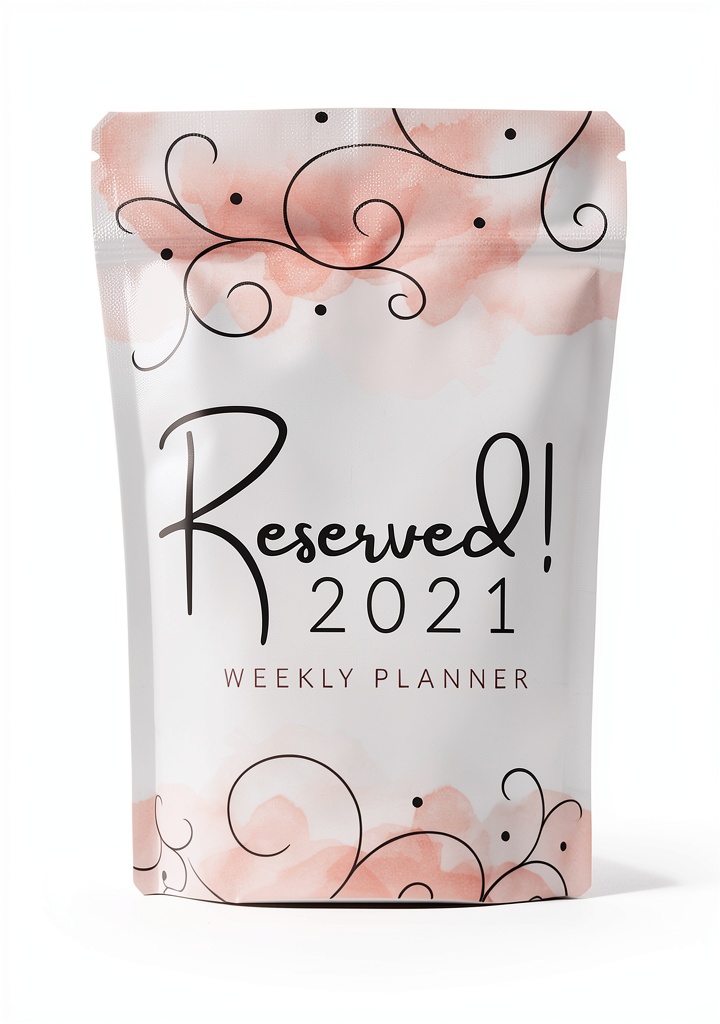Agenda Settimanale 2021 Reserved aperta su scrivania con penne e tazza caffè