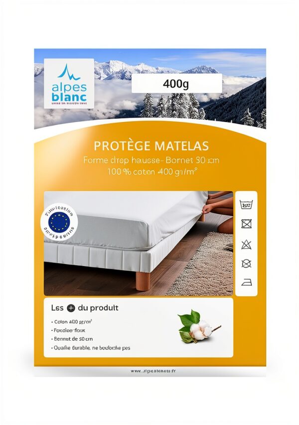 Alpes Blanc Coprimaterasso 100% Cotone 400 g/m² Cuffia 30 cm-4