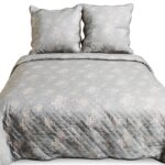 Copriletto Alpes Blanc Grigio Floreale 220x240 cm e 2 federe 65x65 cm-0