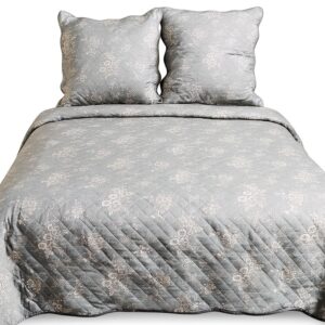 Copriletto Alpes Blanc Grigio Floreale 220x240 cm e 2 federe 65x65 cm-0