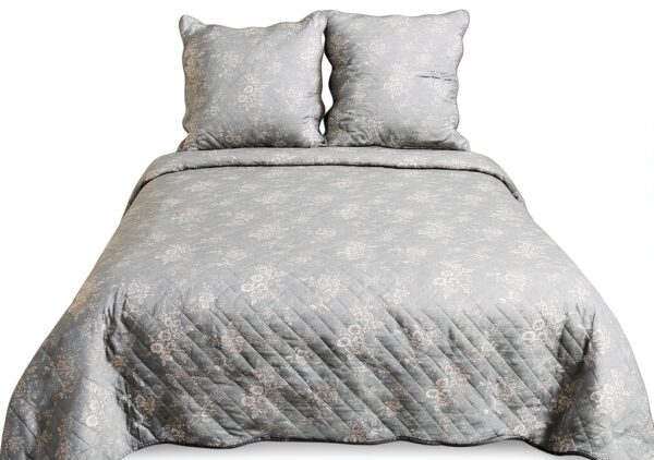 Copriletto Alpes Blanc Grigio Floreale 220x240 cm e 2 federe 65x65 cm-0