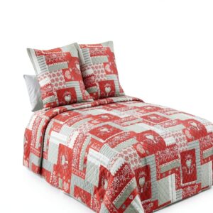 Copriletto Alpes Blanc Rosso Grigio 230x250 cm + 2 federe 65x65-0