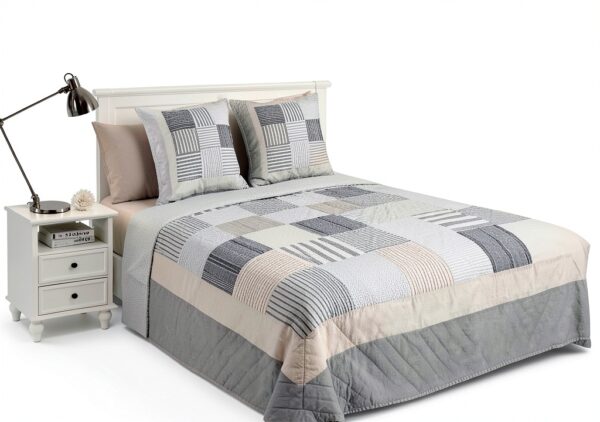 Copriletto Alpes Blanc Rayons Douceur 230x250 cm + 2 federe 65x65 cm-0
