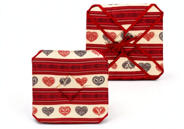 Alpes Blanc - Set di 6 cuscini per sedia 38x38 cm, motivo cuore rosso-3